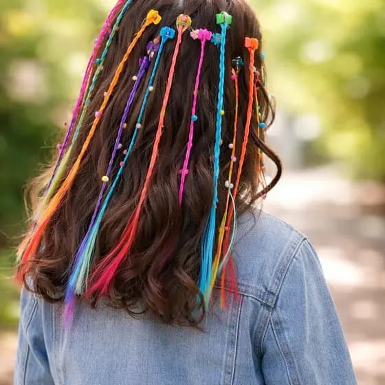 Kit 6 Aplique De Cabelo Mecha Colorida Infantil Mini Piranha Trança Tererê Presilha