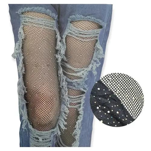 Meia Calça Arrastão Strass Brilho Adulto Gotica Punk