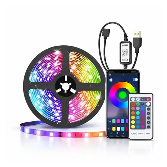 Fita LED RGB 5050 5 Metros USB 5V IP65 Controle Bluetooth