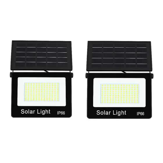 Refletor Solar LED 100W / 200W com Placa Acoplada IP66 – Sensor de Presença, Bateria Recarregável, Luz Branco Frio