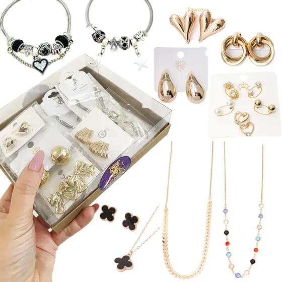 Kit Bijuterias Femininas Luxo Brincos Zircônia Pulseira Berloque Colar Presente Surpresa