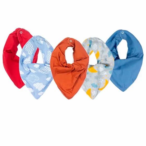 Kit 5 Babador Bandana Bebê 100% Algodão Com Ajuste Regulável