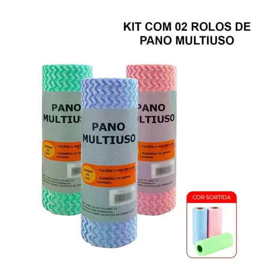 Kit 2 Rolos Pano Multiuso Tipo Perfex Para Limpeza Profunda Microfibra Rolo Com 25unid 20x40cm