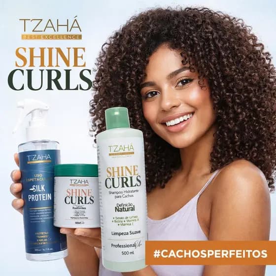 kit cachos definidos tzaha silk protein + shampoo hidratante + máscara nutrição para cachos definição e frizz zero