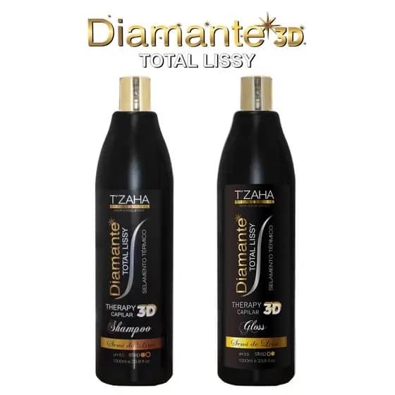 kit escova progressiva diamante 3d tzaha cosméticos profissional 2x1000ml Alisamento e Hidratação Capilar