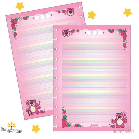 Refil Lotso para Tilidisco Tilibra | Tamanho Universitário, Grande p/ Caderno de Discos tipo Caderno Inteligente, Rosa
