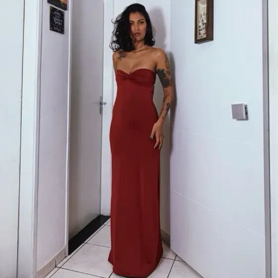 Vestido tomara que caia longo - sereia - detalhe em Nò - Costas aberta