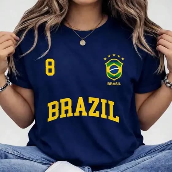 Blusa Feminina Brasil Hexa T-shirt Verão Manga Curta Algodão