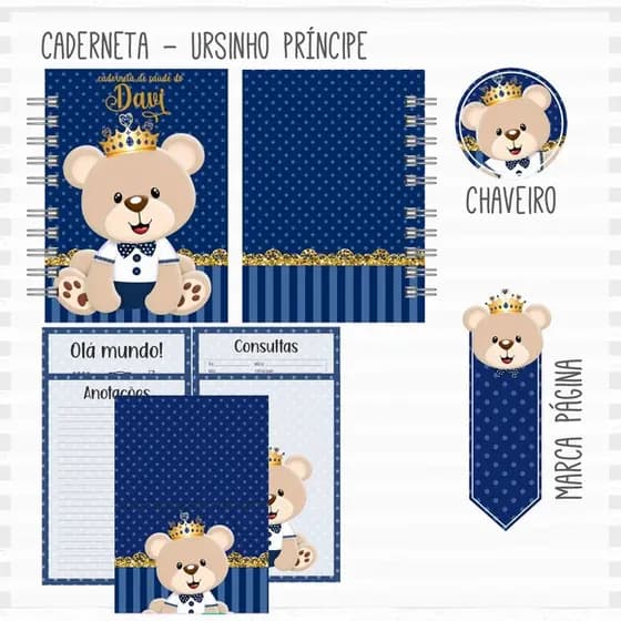 Caderneta de Vacinação Ursinho Príncipe com nome e tema para seu Filho(a) e Bebê