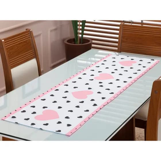 Trilho de Mesa Dia dos Namorados Estampado Exclusivo Tecido Mesa Posta