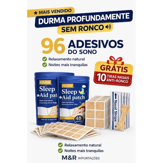 96 Un Adesivo Sono Relaxante + 10 Tiras Nasais Anti Ronco Grátis Noites Tranquilas