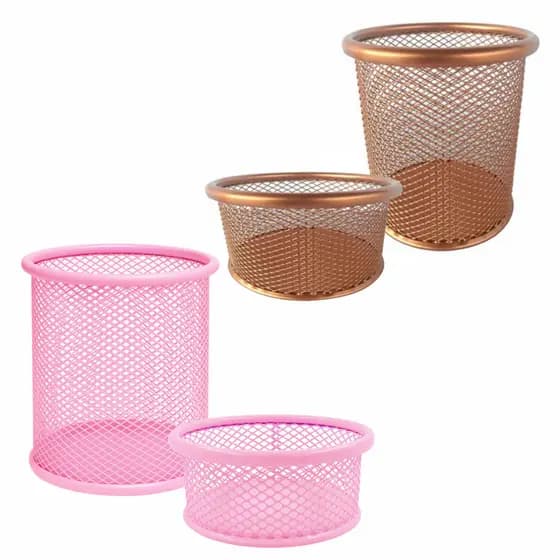 Porta Caneta Lápis Rosa Pink Redondo / Quadrado Organizador Clips Mesa Aramado
