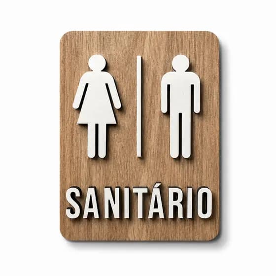 Placa de Sinalização Banheiro Unissex Masculino Feminino MDF Decorativa Para Restaurantes Clínicas