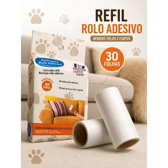 Refil 2 Rolos Adesivos Para Pelos Pet Roupas Sanremo Fiapos Pegajoso Remoção Animais Tapete Limpo