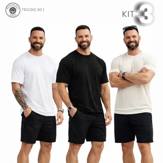 Kit 3 Camisetas Oversized Masculina StreetWear 100% algodão (P ao GG)