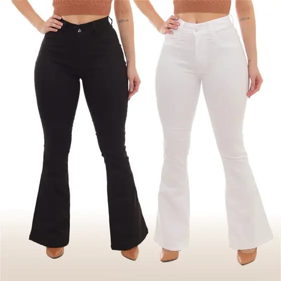 Calça Jeans Feminina Flare Boca De Sino Bailarina Levanta Bumbum