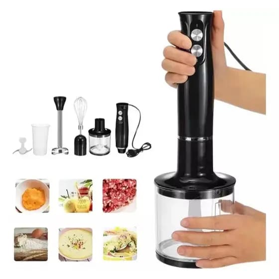 Mixer Elétrico 4 em 1 – Processador, Misturador, Moedor de Carne, Alimentos, Mini Liquidificador de Mão Gourme
