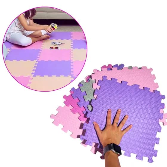 Tatame EVA Infantil – Kit 6 Peças para Brincadeiras Seguras em Tons de Menina