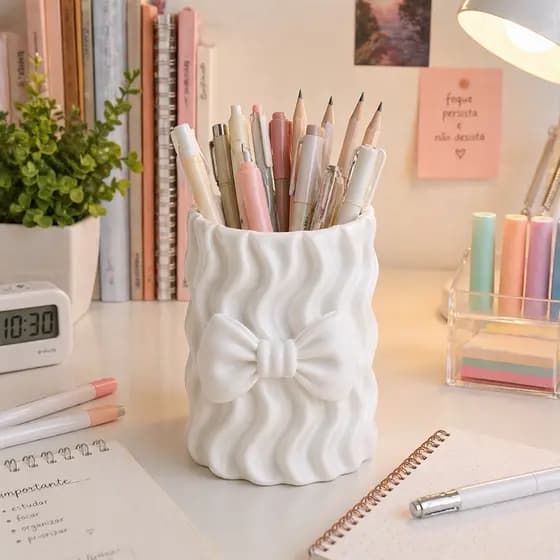 Porta Pincel Branco gelo Organizador Feminino Para Mesa E Penteadeira