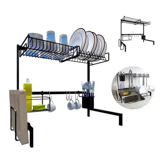 Escorredor Kitchen Rack Aço Inoxidável Ajustável Organizador Louça Preto Suspenso Modular Autossustentável Cozinha