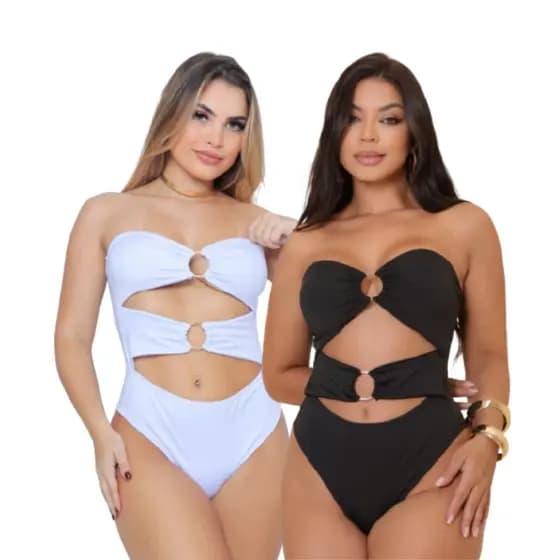 Body Sereia Feminino Maiô Moda Praia Verão Preto + Branco
