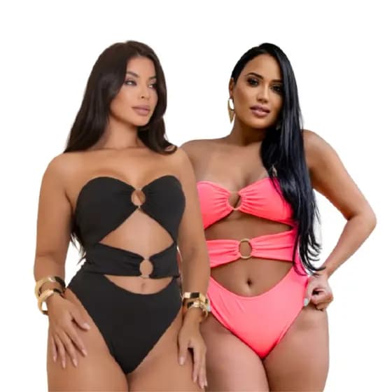 Body Sereia Feminino Maiô Moda Praia Verão Preto + Pink