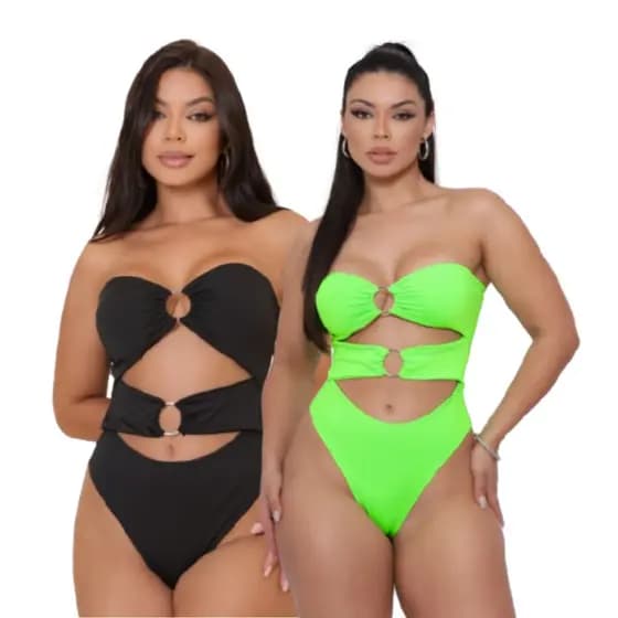 Body Sereia Feminino Maiô Moda Praia Verão Preto + Verde