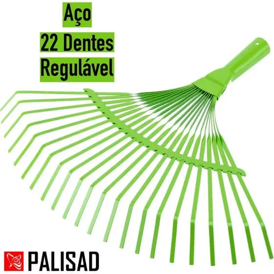 Vassoura Rastelo de Aço c/ 22 Dentes Regulável p/ Grama Jardim Sem Cabo PALISAD 617708