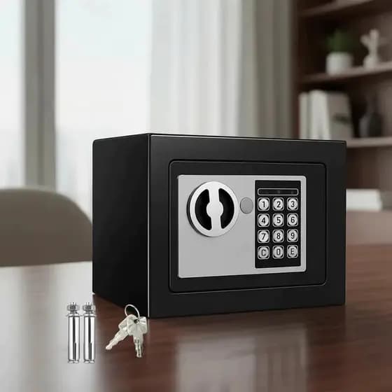 Cofre Digital Eletrônico I Senha + Chave I Aço Reforçado I Segurança Casa Escritório I Preto