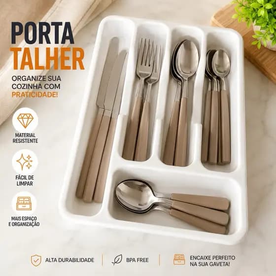 Porta Talheres Organizador Gaveta Cozinha Utensílios branco preto