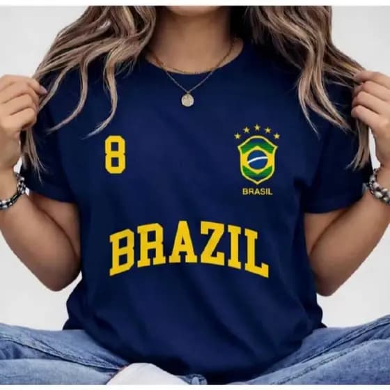 Camiseta Feminina Brasil 100% Algodão Premium Fio 30.1 Penteado