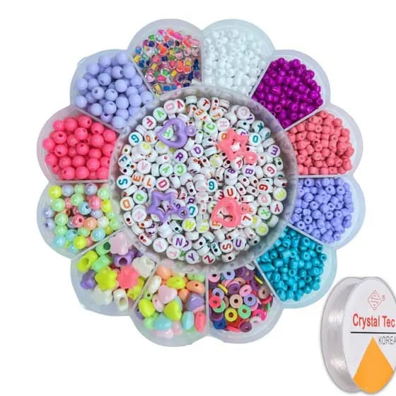 Kit Maleta Miçangas Infantil Para Pulseira Colar Colorido + Silicone