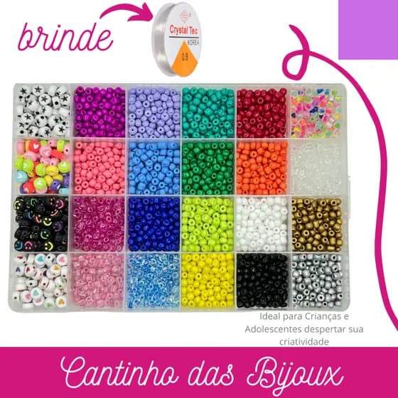 Kit Miçangas de vidro Completo entremeio colorido infantil pulseira colar + Silicone aprox 2500 pçs