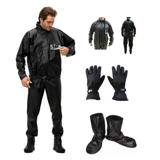 Capa de Chuva Pantaneiro Tornado Motoqueiro Motoboy Motociclista Unissex + Luva Nylon + Polaina Sola inteira PVC Impermeável