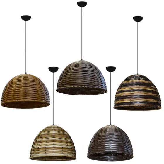 Lustre Luminaria Pendente de Junco - Vime - Ratan - Meia Bola 35cm ideal para mesa de jantar, chácara, Sítio - bivolt