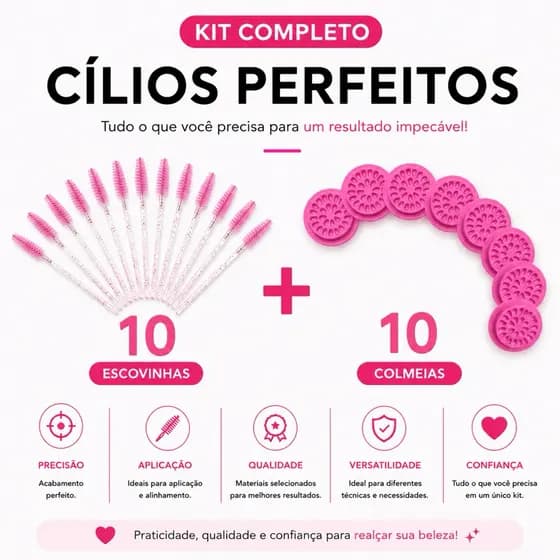 Kit 10 Escovinhas Para Cílios + 10 Colmeias Flor Porta Cola Lash Designer Use Naton