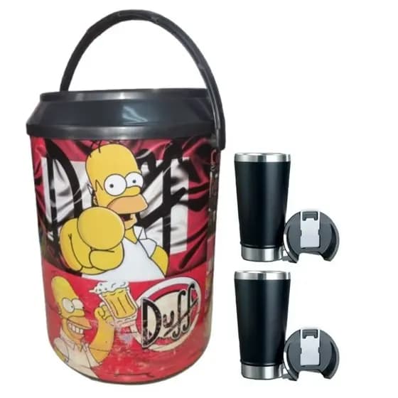 Cooler Térmico Caixa Térmica Homer mais 2 Copos Térmicos Com Tampa E Abridor.