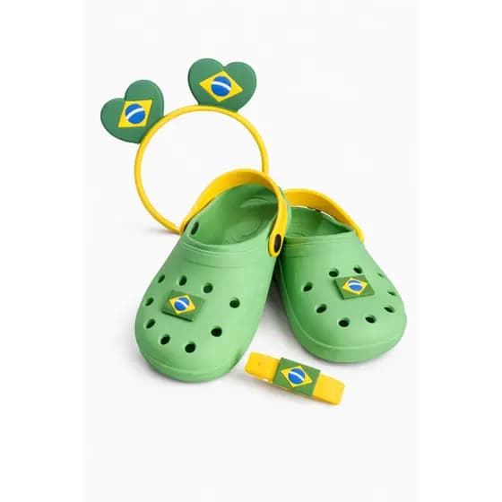 Sandália Infantil Babuche Menina e Menino Brasil Verde e Amarelo Copa do Mundo Leve Macio Resistente