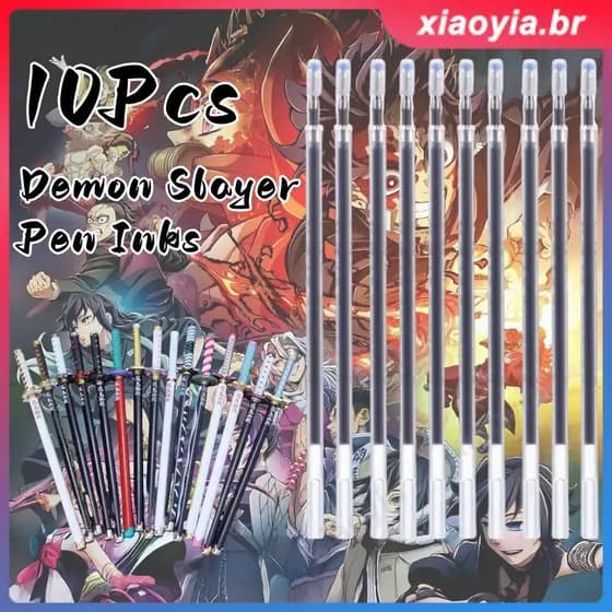 10 peças 0,5 mm gel caneta agulha recarga anime demon slayer recarga tinta preta rengoku kyoujurou papelaria (sem caneta) xiaoyia