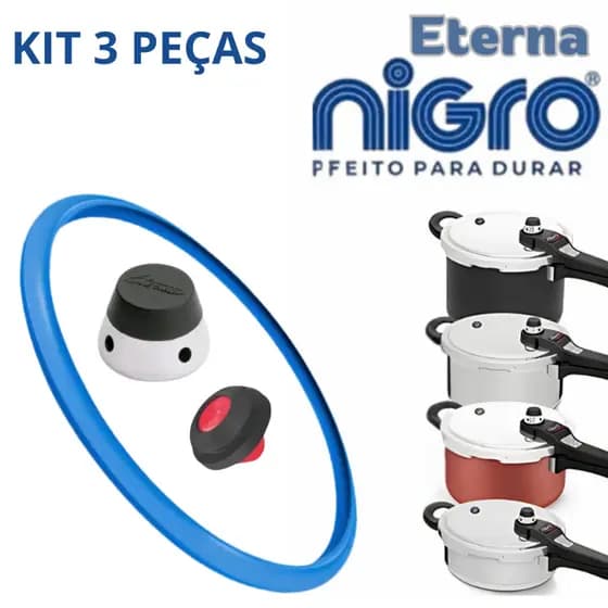 Borracha + Pino + Valvula Kit 3Pç Reparo Eterna Nigro 3, 4.5 e 6L Panela Pressao