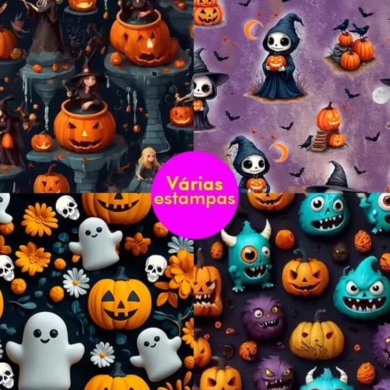 Tecido Tricoline Digital 100% Algodão 50cm x 1,50m Estampa Halloween Dia das Bruxa
