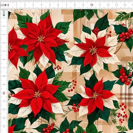 Tecido Tricoline Digital 100% Algodão 50cm x 1,50m Estampa Natalina Patchwork