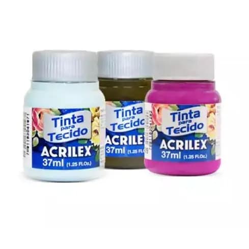 Tinta Tecido Acrilex Fosca 37ml - Cores Variadas, Alta Cobertura e Resistente à Lavagem