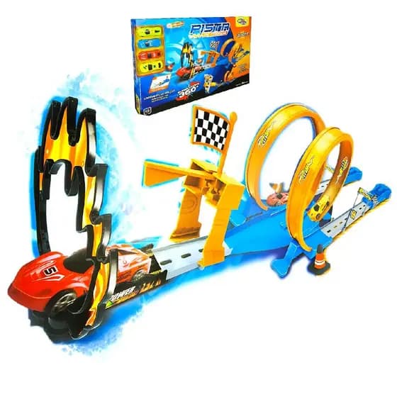 Pista Looping Com 2 Lançadores Radical Mega Rampa 4 Carros