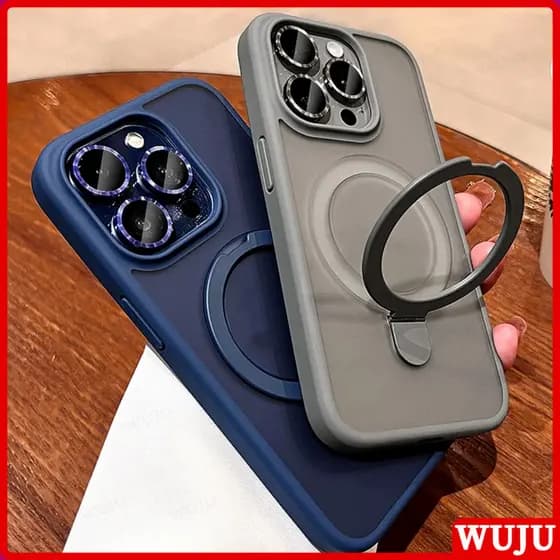 WUJU Luxo fosco Porta-Anel Magnético Capa Capinha De Celular Para iPhone 17 16 11 12 13 14 15 Pro Max Plus Air