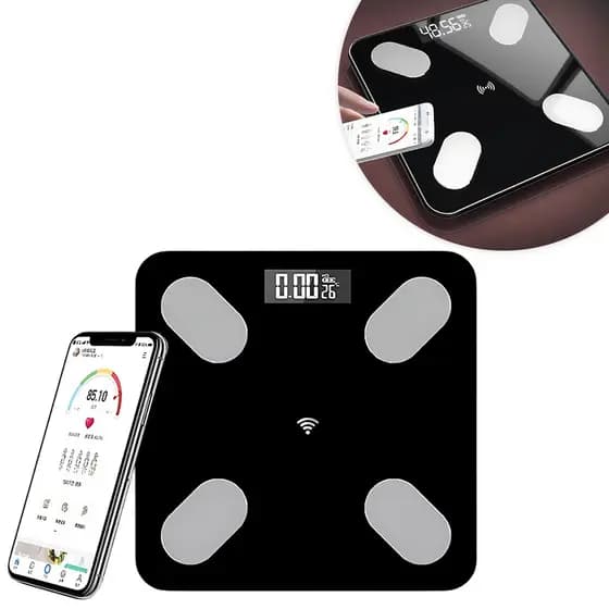 JS Balança Digital Medição Com Bioimpedância Inteligente Até 150Kg Pesagem Peso