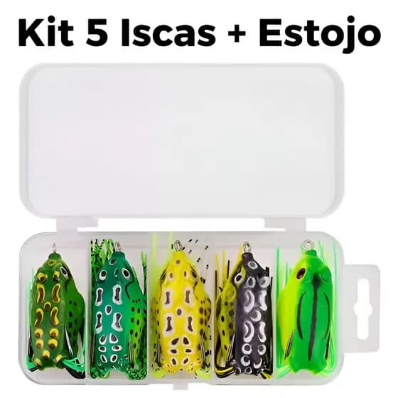 Kit 5 Iscas para pesca Artificial Frog Sapinho sapo Anti Enrosco + Estojo