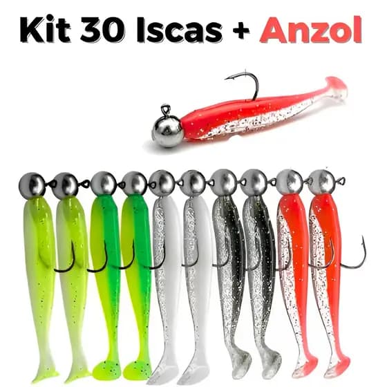Kit Iscas Artificial Shad 6,5cm com Jig Head Kit Pesca soft