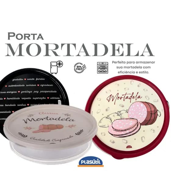 Porta metade Mortadela - Pote plástico com tampa para guardar frios 750 ML - Qualidade Plasútil