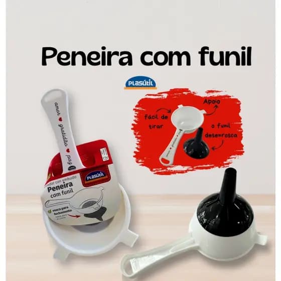 2 em 1 Peneira + Funil - Plasútil /2 tamanhos/